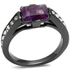 WildKlass Stainless Steel Ring IP Light Black (IP Gun) Women Precious Stone Amethyst-WildKlass Jewelry