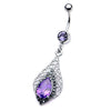 WildKlass Victorian Style Ameythest Stone Dangle Charm Belly Ring (14g 7/16")-WildKlass Jewelry