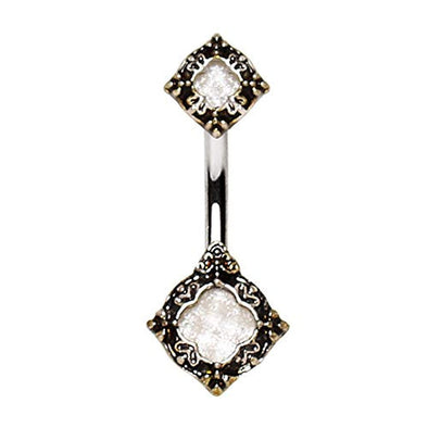 WildKlass 316L Stainless Steel Ornate Metallic Gem Navel Ring-WildKlass Jewelry