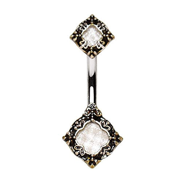 WildKlass 316L Stainless Steel Ornate Metallic Gem Navel Ring-WildKlass Jewelry