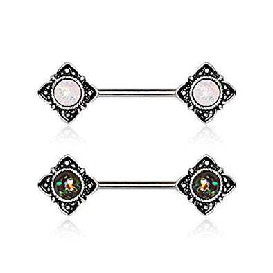 316L Stainless Steel Mystical Flower WildKlass Nipple Bar with Synthetic Opal-WildKlass Jewelry