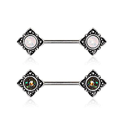 316L Stainless Steel Mystical Flower WildKlass Nipple Bar with Synthetic Opal-WildKlass Jewelry