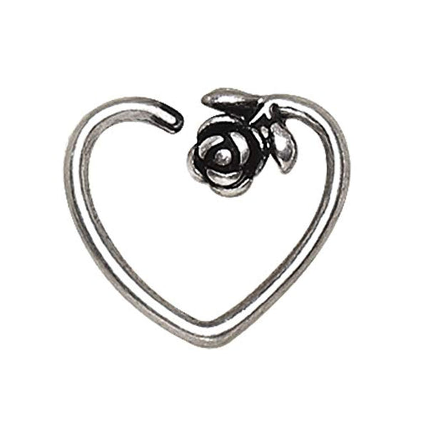 WildKlass 316L Stainless Steel Rose Heart Cartilage Earring-WildKlass Jewelry
