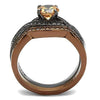 WildKlass Stainless Steel Ring IP Light Black & IP Light Coffee Women AAA Grade CZ Champagne-WildKlass Jewelry