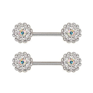 316L Stainless Steel Aurora Flower Cluster WildKlass Nipple Bar-WildKlass Jewelry