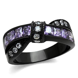 WildKlass Stainless Steel Ring IP Black Women AAA Grade CZ Amethyst-WildKlass Jewelry