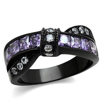 WildKlass Stainless Steel Ring IP Black Women AAA Grade CZ Amethyst-WildKlass Jewelry
