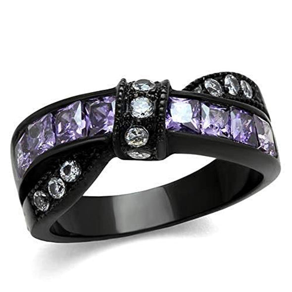WildKlass Stainless Steel Ring IP Black Women AAA Grade CZ Amethyst-WildKlass Jewelry