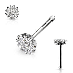 CZ Flower Top 316L Surgical Steel WildKlass Nose Bone Stud Rings-WildKlass Jewelry