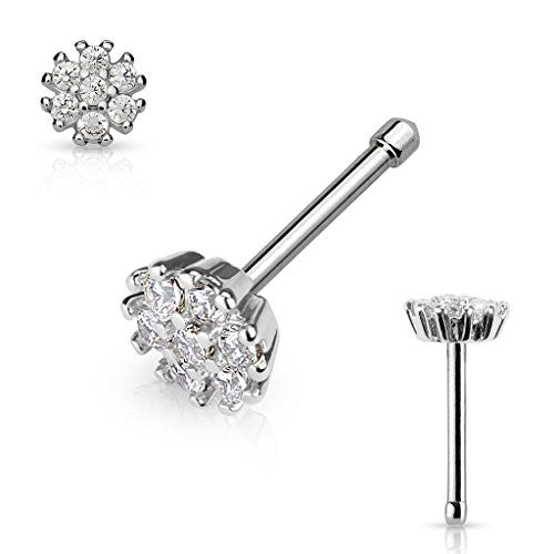 CZ Flower Top 316L Surgical Steel WildKlass Nose Bone Stud Rings-WildKlass Jewelry