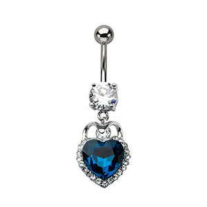 Blue Heart CZ Dangle Charm WildKlass Belly Ring (14g 3/8")-WildKlass Jewelry