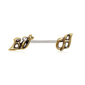 Antique Gold Plated "Bitch" WildKlass Nipple Bar-WildKlass Jewelry
