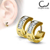 WildKlass Pair of Lined Square Gems Set Front Stainless Steel Hoop/Huggie Earrings-WildKlass Jewelry