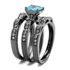 WildKlass Stainless Steel Ring IP Light Black (IP Gun) Women AAA Grade CZ Sea Blue-WildKlass Jewelry
