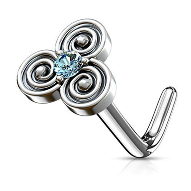 WildKlass CZ Centered Stacked Circles Tribal Top 316L Surgical Steel L Bend Nose Stud Rings-WildKlass Jewelry