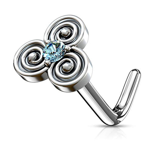 WildKlass CZ Centered Stacked Circles Tribal Top 316L Surgical Steel L Bend Nose Stud Rings-WildKlass Jewelry