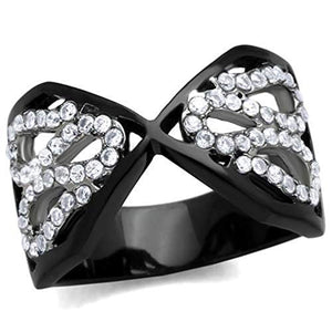 WildKlass Stainless Steel Ring Two-Tone IP Black Women AAA Grade CZ Clear-WildKlass Jewelry
