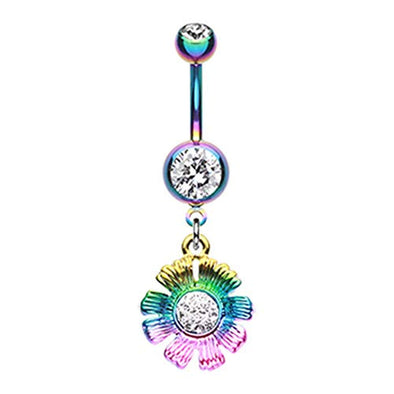 Colorline Rainbow Sparkle Flower WildKlass Belly Button Ring-WildKlass Jewelry
