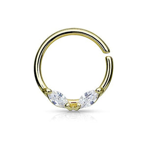 316L Surgical Steel Bendable WildKlass Septum/Cartilage Hoop Ring with Prong Set Marquise CZs-WildKlass Jewelry