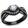 WildKlass Stainless Steel Ring Two-Tone IP Black Women AAA Grade CZ Clear-WildKlass Jewelry