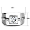 WildKlass Stainless Steel Ring High Polished Men AAA Grade CZ Clear-WildKlass Jewelry