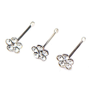 316L Surgical Steel WildKlass Nose Bone with Clear CZ Gem Flower Top-WildKlass Jewelry