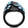 WildKlass Stainless Steel Ring IP Black Women Top Grade Crystal Sea Blue-WildKlass Jewelry