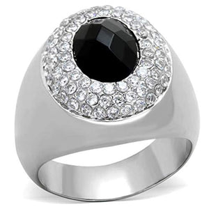 WildKlass Stainless Steel Ring High Polished (no Plating) Men Synthetic Jet-WildKlass Jewelry