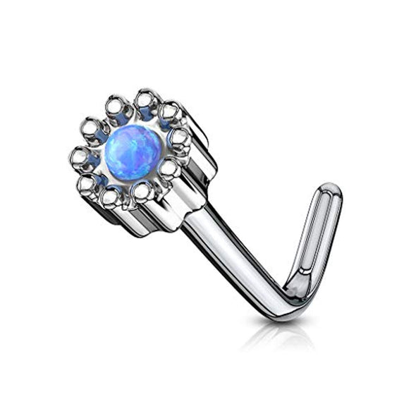 WildKlass Opal Centered Round Top 316L Surgical Steel L Bend Nose Stud Rings-WildKlass Jewelry
