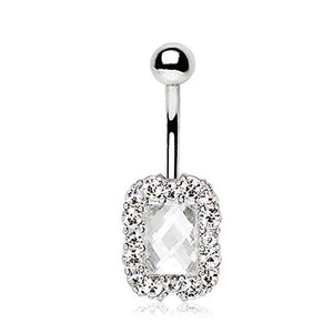 316L Stainless Steel Rectangle Checkerboard Cut CZ WildKlass Navel Ring-WildKlass Jewelry