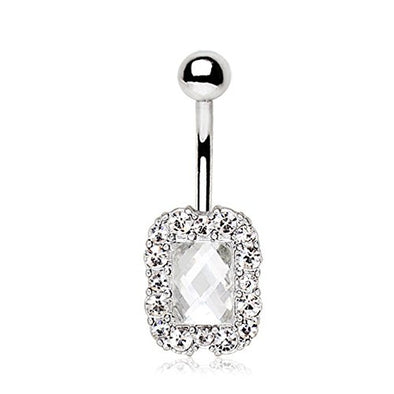 316L Stainless Steel Rectangle Checkerboard Cut CZ WildKlass Navel Ring-WildKlass Jewelry