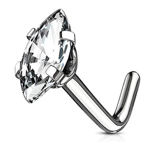 WildKlass Marquise CZ Top 316L Surgical Steel L Bend Nose Stud Rings-WildKlass Jewelry