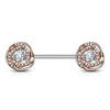 WildKlass CZ Paved with Round CZ Center Rose Blossom Ends 316L Surgical Steel Barbell Nipple Rings-WildKlass Jewelry