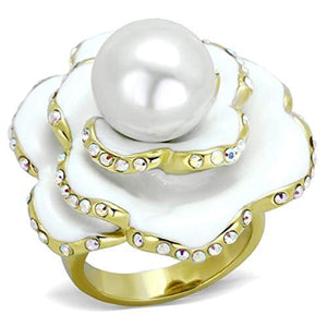 WildKlass Stainless Steel Ring IP Gold Women Synthetic White-WildKlass Jewelry