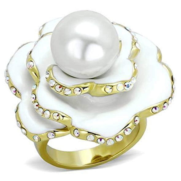 WildKlass Stainless Steel Ring IP Gold Women Synthetic White-WildKlass Jewelry