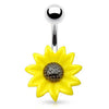 Acrylic Sunflower 316L Surgical Steel WildKlass Navel Ring (Sold by Piece)-WildKlass Jewelry