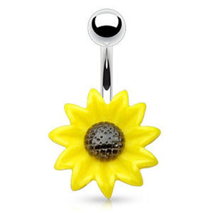 Acrylic Sunflower 316L Surgical Steel WildKlass Navel Ring (Sold by Piece)-WildKlass Jewelry
