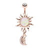 Rose Gold & Gold & Candy Opal Celestial Sun Moon Belly Button Ring-WildKlass Jewelry