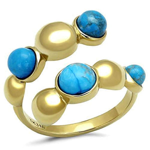 WildKlass Stainless Steel Ring IP Gold Women Semi-Precious Sea Blue-WildKlass Jewelry
