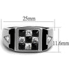 WildKlass Stainless Steel Ring High Polished Men AAA Grade CZ Jet-WildKlass Jewelry