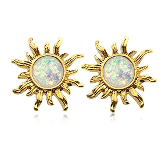 Golden Opal Sun WildKlass Ear Stud Earrings-WildKlass Jewelry