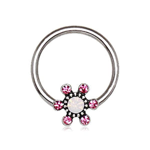 316L Stainless Steel Jeweled Flower Snap-in WildKlass Captive Bead Ring/Septum Ring-WildKlass Jewelry