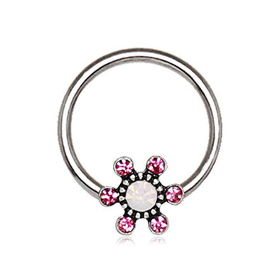 316L Stainless Steel Jeweled Flower Snap-in WildKlass Captive Bead Ring/Septum Ring-WildKlass Jewelry