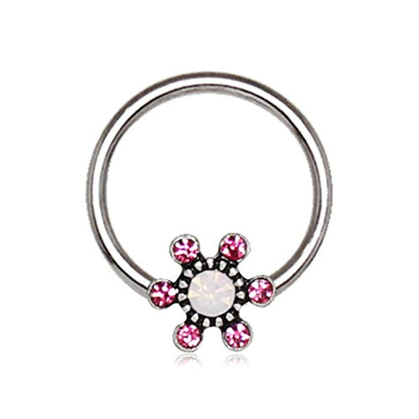 316L Stainless Steel Jeweled Flower Snap-in WildKlass Captive Bead Ring/Septum Ring-WildKlass Jewelry