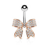 Crystal Paved Ribbon 316L Surgical Steel WildKlass Belly Button Navel Rings-WildKlass Jewelry