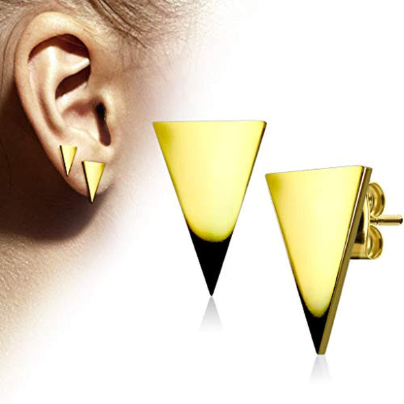 WildKlass Pair of Plain Hand Polished Triangle 316L Stainless Steel Earring Studs-WildKlass Jewelry