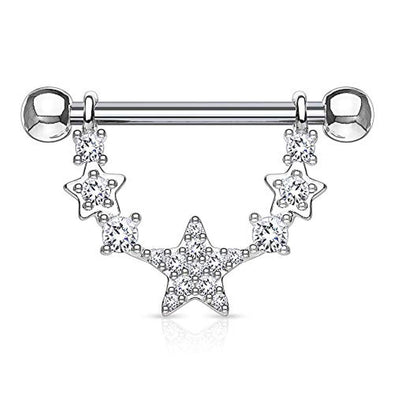 WildKlass CZ Paved Linked Stars 316L Surgical Steel Nipple Rings-WildKlass Jewelry