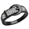 WildKlass Stainless Steel Ring Two-Tone IP Black Women Top Grade Crystal Clear-WildKlass Jewelry