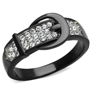 WildKlass Stainless Steel Ring Two-Tone IP Black Women Top Grade Crystal Clear-WildKlass Jewelry