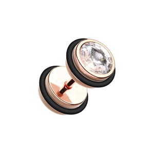Rose Gold Fake Plug PVD Gem Top with O-Rings-WildKlass Jewelry